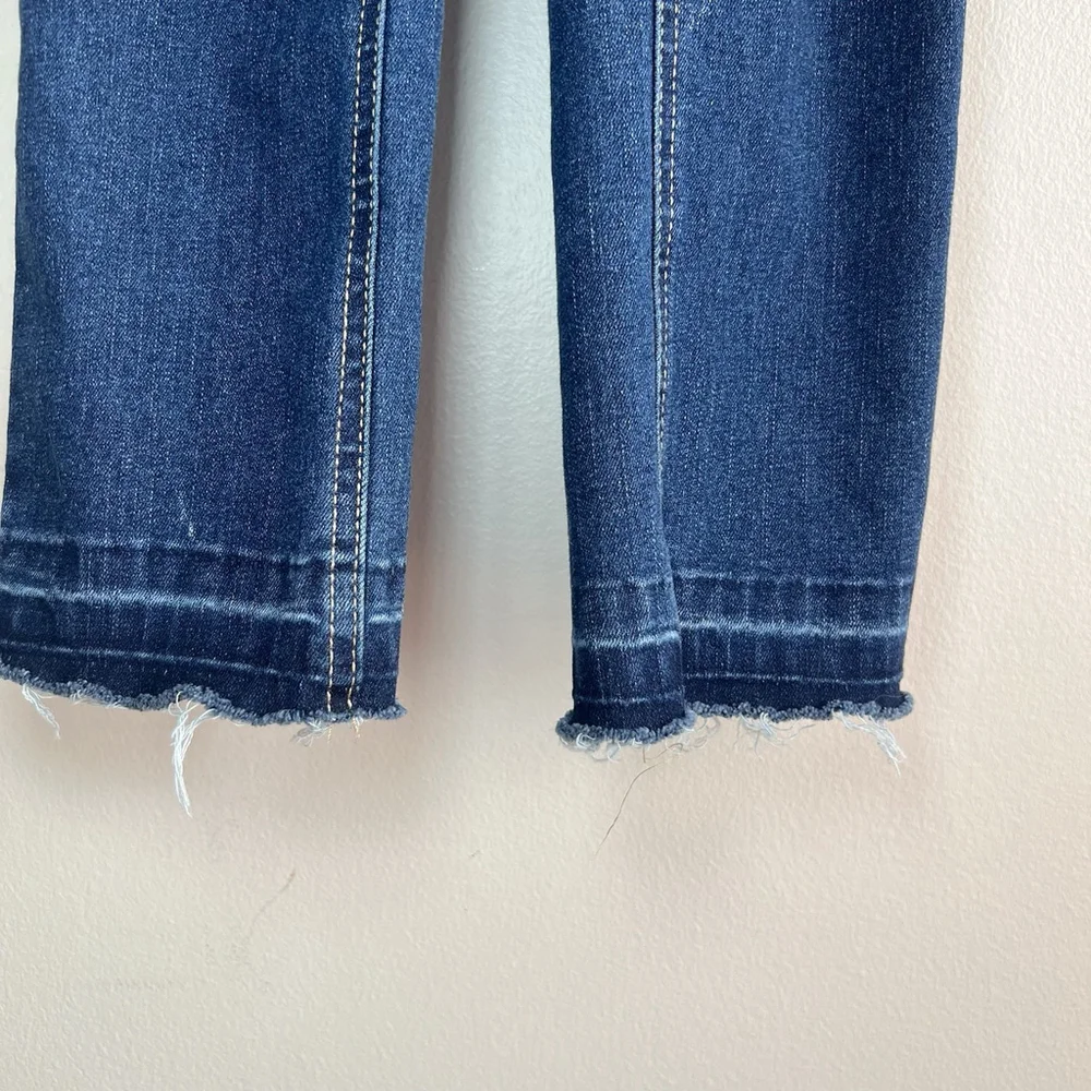 Justice Girls Overall Jumper Denim Blue Size 10 Slim Skinny Stretch Fringe Hem